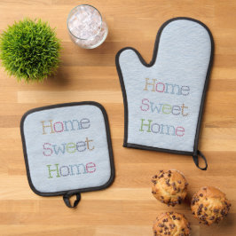 Zuhause Sweet Zuhause-Imitate Stitching auf Blue Ofenhandschuh & Topflappen-Set
