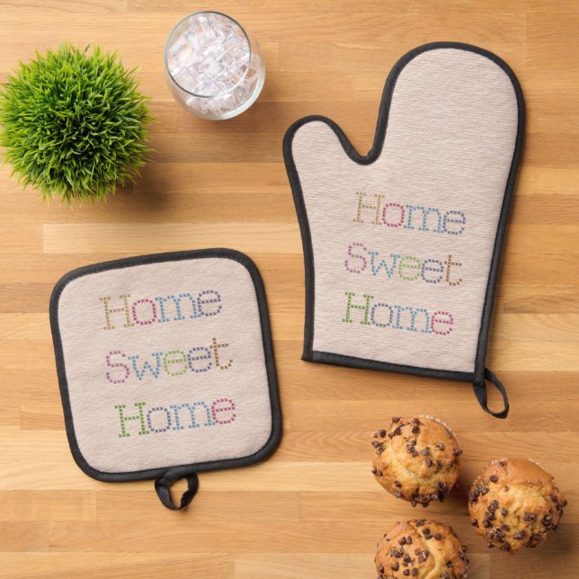 Zuhause Sweet Zuhause Imitate Stitching auf Tan Ofenhandschuh & Topflappen-Set (Oben Unten)