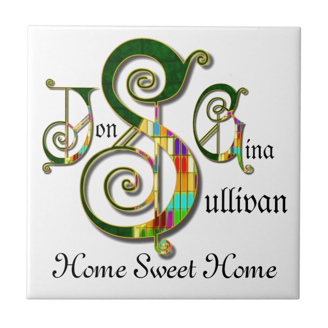 "Zuhause Sweet Zuhause" JSG Custom Monogram Tile Fliese (Vorderseite)
