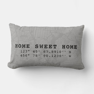 Zuhause Sweet Zuhause  Karte und Koordinaten  Grau Lendenkissen