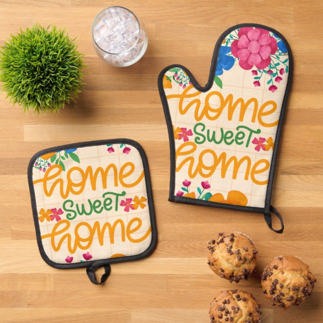 Zuhause Sweet Zuhause, Küchengeschenk Ofenhandschuh & Topflappen-Set (Oben Unten)