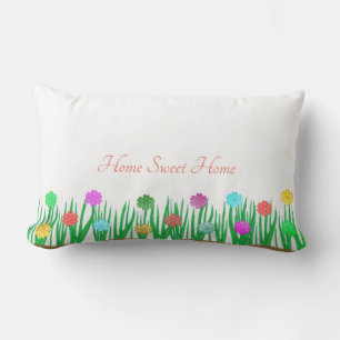 Zuhause Sweet Zuhause & mehrfarbige Blume auf Weiß Lendenkissen