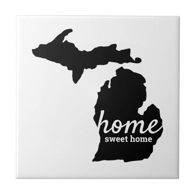 Zuhause Sweet Zuhause Michigan Silhouette Fliese (Vorderseite)