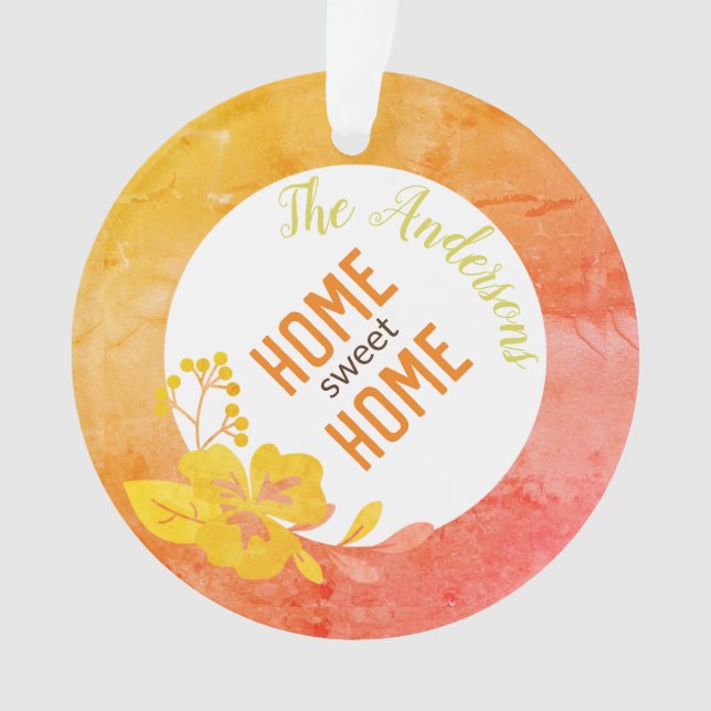 Zuhause Sweet Zuhause Modern Blumenchic Orange Yel Ornament (Vorderseite)