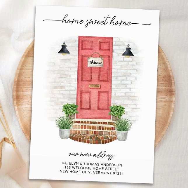 Zuhause Sweet Zuhause New Address Watercolor Red D Ankündigung (Von Creator hochgeladen)