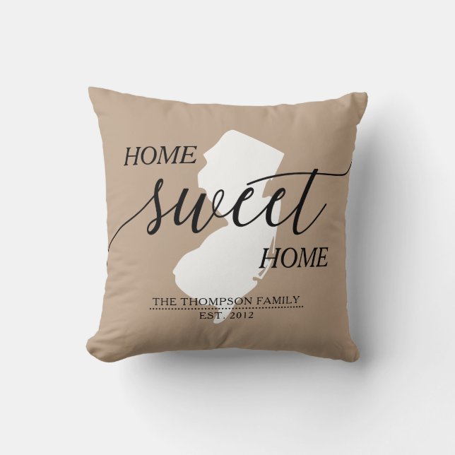 Zuhause Sweet Zuhause NJ Staat Familienname Throw  Kissen (Vorderseite)