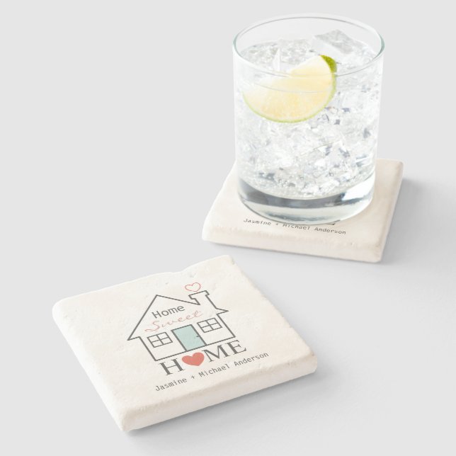 Zuhause Sweet Zuhause personalisiert Steinuntersetzer (Seitenansicht)