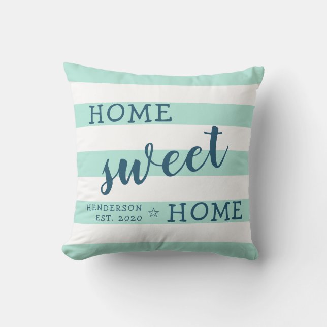 Zuhause Sweet Zuhause Personalisiert Strip Minze g Kissen (Vorderseite)