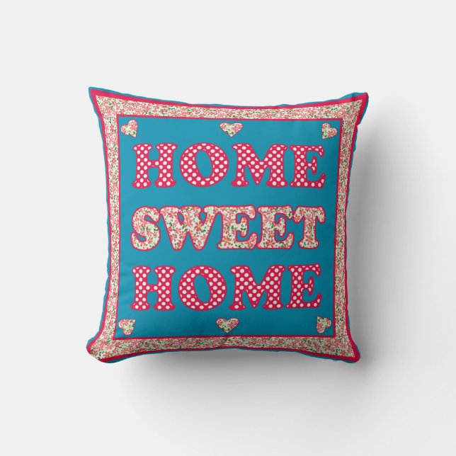 Zuhause Sweet Zuhause Pillow, Red and Blue Mix'n'M Kissen (Vorderseite)