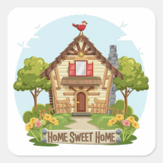 Zuhause Sweet Zuhause Quadratischer Aufkleber