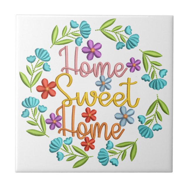 Zuhause Sweet Zuhause Quote Farbige Blume Grenze Fliese (Vorderseite)