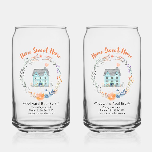 Zuhause Sweet Zuhause Realtor Client Moderne Soda Dosenglas (Vorderseite)