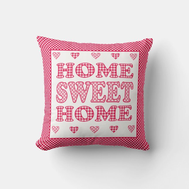 Zuhause Sweet Zuhause Red, White Polkas und Karo Kissen (Vorderseite)