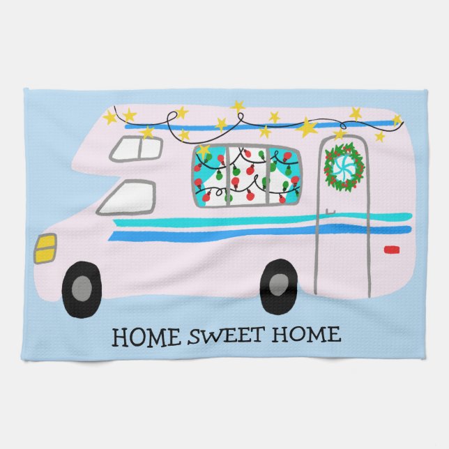 ZUHAUSE SWEET ZUHAUSE Retro Camper Motorhome RV Xm Geschirrtuch (Horizontal)