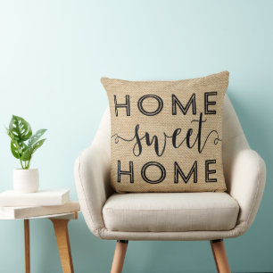 Zuhause Sweet Zuhause Rustic Burlap Typografie Kissen