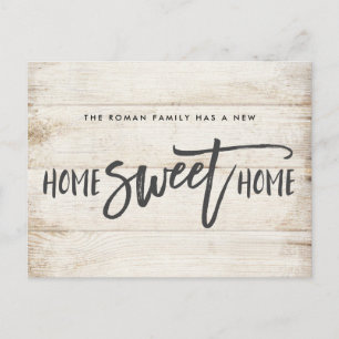 Zuhause Sweet Zuhause Rustic Wood Moving Ankündigu Postkarte