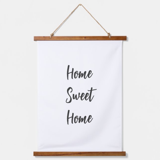 Zuhause Sweet Zuhause, schlicht weiße Wand minimal Wandteppich Mit Holzrahmen (Vorderseite)