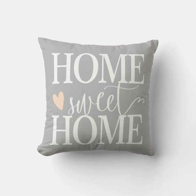 Zuhause Sweet Zuhause und rosa Herz Grau Kissen (Vorderseite)