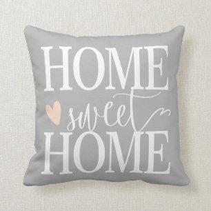 Zuhause Sweet Zuhause und rosa Herz Grau Kissen