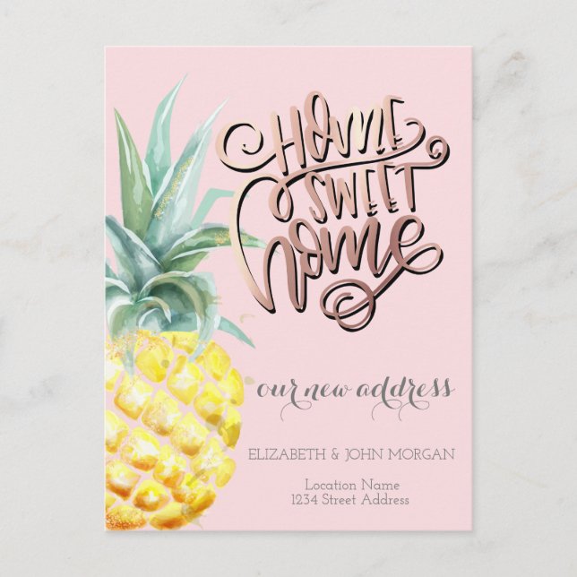 Zuhause Sweet Zuhause, Wasserfarben Ananas - neue  Ankündigungspostkarte (Vorderseite)