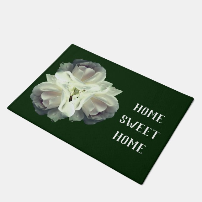 Zuhause Sweet Zuhause White Roses Bouquet Fußmatte (Schrägansicht)