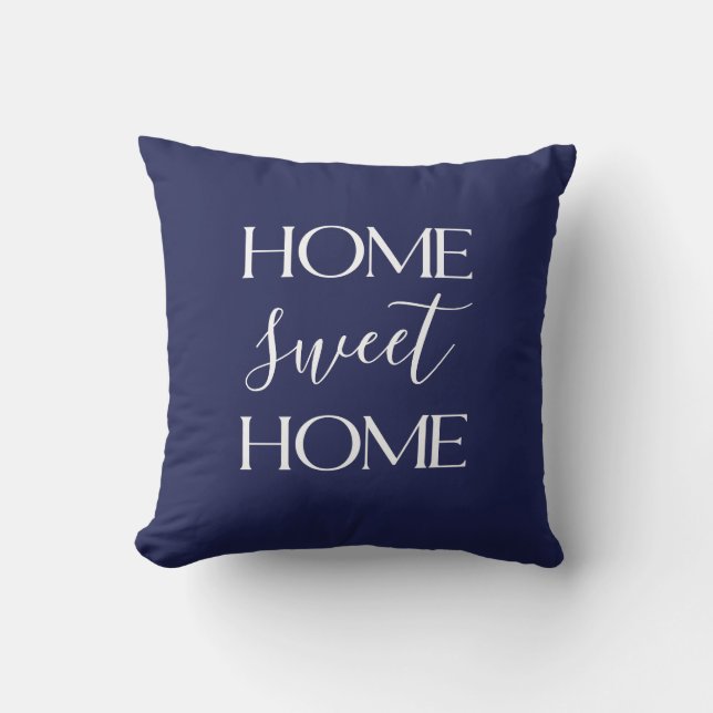 Zuhause Sweet Zuhause White Typografy Navy Throw K Kissen (Vorderseite)