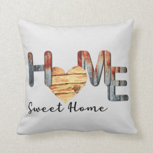 Zuhause Sweet Zuhause, Wood Heart Pattern Throw Ki Kissen