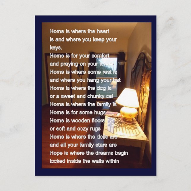 Zuhause Sweetest Zuhause Gedicht Card Postkarte (Vorderseite)