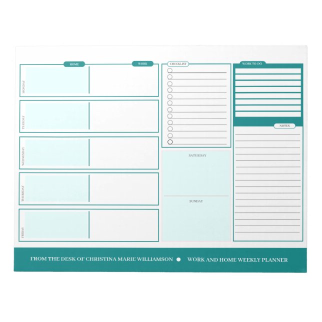 Zuhause und wöchentlicher Aquamariner Design-Plane Notizblock (Vorderseite)
