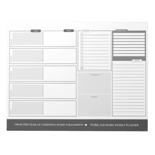 Zuhause und wöchentlicher Gray-Desck-Planer Notizblock (Vorderseite)