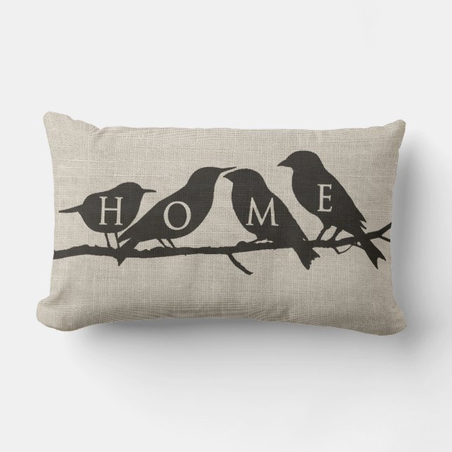 ZUHAUSE Vögel auf einer Limb Burlap Lendenkissen (Vorderseite)