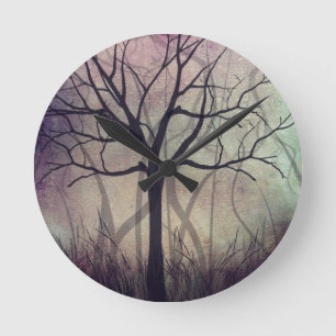 Zuhause-Wand-Uhr-Baum-Kunst-Dämmerung Runde Wanduhr