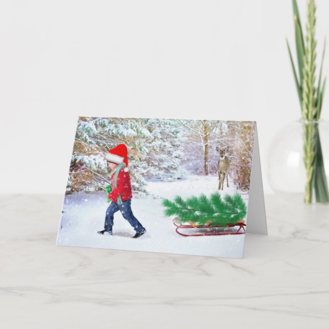Zuhause Weihnachtsbaum mit Gruß ins Innere Karte (Vorderseite)