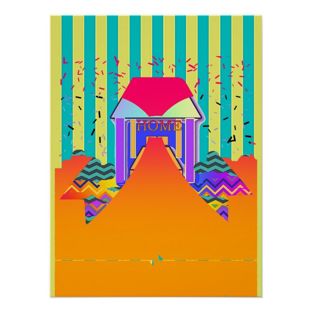 ZUHAUSE Yellow Aqua Strip Poster (Vorderseite)