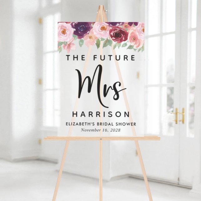 Zukunft Frau Floral Brautparty Willkommen Mattiert Acrylschild (Von Creator hochgeladen)