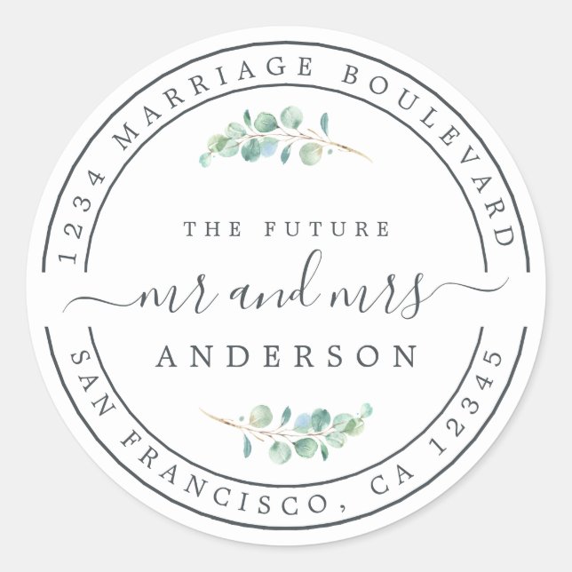 Zukunft Frau Foliage Wedding Rücksendeadresse Runder Aufkleber (Vorderseite)