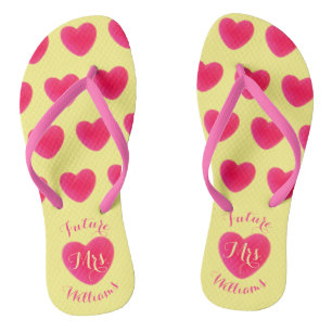 Zukunft Frau Heart Pattern Pink und Gelb Flip Flops