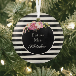 Zukunft Frau Personalisiert Black & White Stripes Ornament Aus Glas