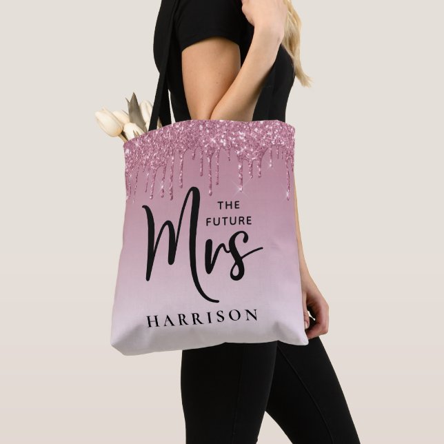 Zukunft Frau Pink Glitzer Tropfen Personalisiert Tasche (Von Nahem)