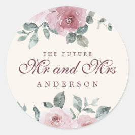 Zukunft Herr Floral Dusty Pink Burgund Elfenbein Runder Aufkleber