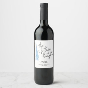Zukunft ist helles blaues Tassel Grad Party Weinetikett