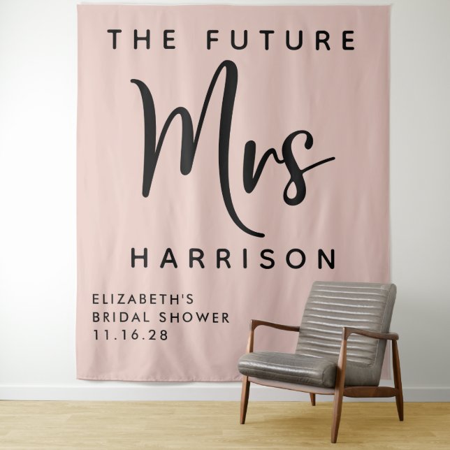 Zukünftige Frau Personalisiert Blush Pink Brautpar Wandteppich (Beispiel)