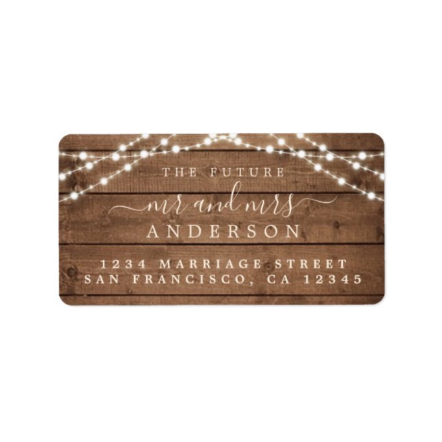 Zukünftige Frau Rustic Wood Lights Hochzeitrede Adressaufkleber (Vorne)