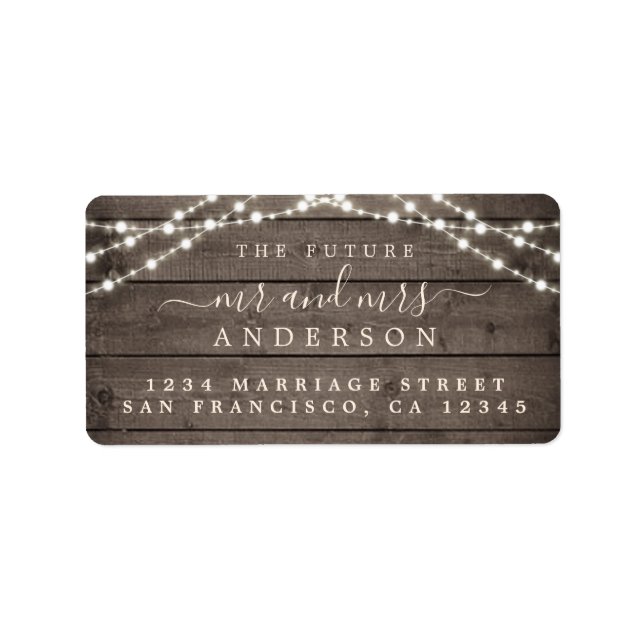 Zukünftige Frau Rustic Wood Lights Hochzeitrede Adressaufkleber (Vorne)