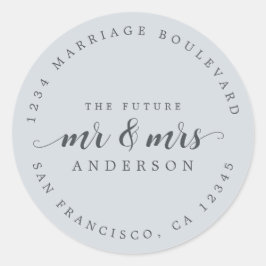 Zukünftige Frau Script Pastel Blue Rücksendeadress Runder Aufkleber