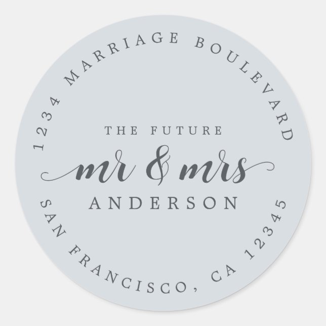 Zukünftige Frau Script Pastel Blue Rücksendeadress Runder Aufkleber (Vorderseite)