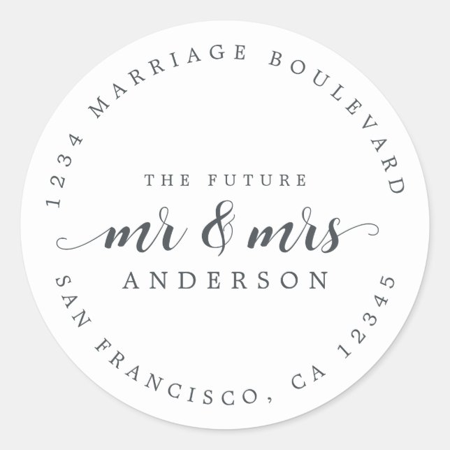 Zukünftige Frau Script Schwarz-weiße Rücksendeadre Runder Aufkleber (Vorderseite)