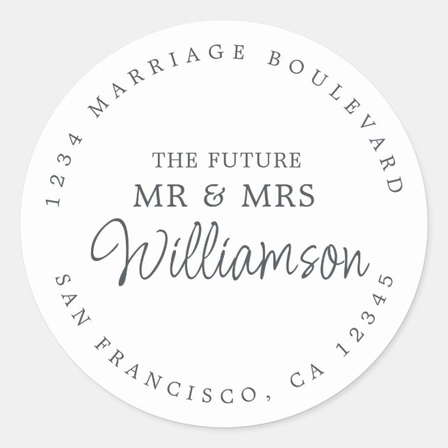 Zukünftige Frau Script Schwarz-weiße Rücksendeadre Runder Aufkleber (Vorderseite)