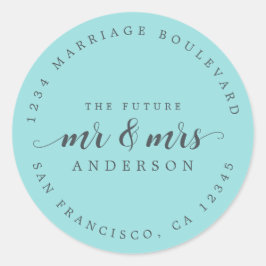 Zukünftige Frau Script Turquoise Blue Rücksendeadr Runder Aufkleber