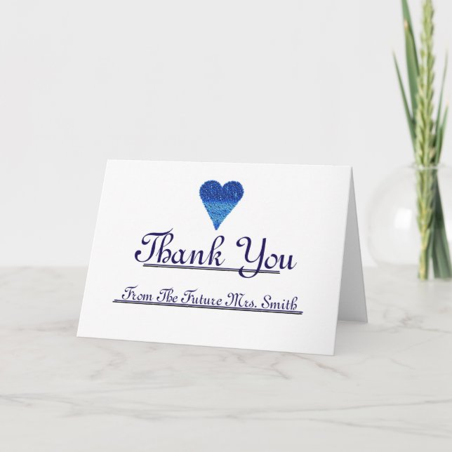 Zukünftige Frau Vielen Dank, Blue Heart Note Dankeskarte (Vorderseite)